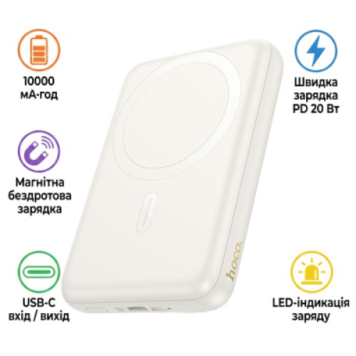 Батарея универсальная HOCO 10000mAh Grace PD/20W Magnetic White (J141 / 714985)
