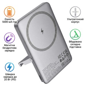 Батарея универсальная HOCO 5000mAh Sunlight PD/20W Magnetic Metal Grey (Q36 / 714986)