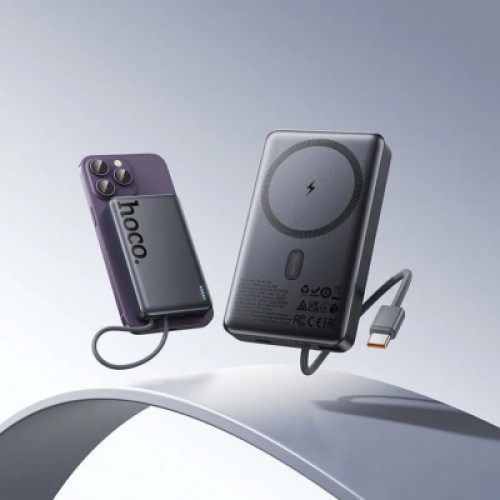 Батарея универсальная HOCO 10000 mAh Origen Dual PD/20W Magnetic with cable Type-C Metal Gray (Q44 / 714983)