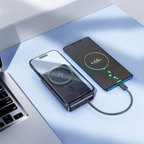 Батарея универсальная HOCO 10000 mAh Origen Dual PD/20W Magnetic with cable Type-C Metal Gray (Q44 / 714983)