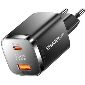 Зарядний пристрій 1xUSB-C + 1xUSB 33W GaN black Essager (ECT33W-GMB01-Z)