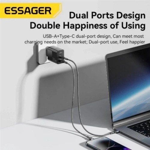 Зарядное устройство 1xUSB-C + 1xUSB 33W Essager (ECTAC-PCB01-P)