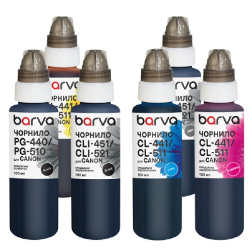 Чернила Barva Canon PGI-520PGBK pigm + CLI-521BK/C/M/Y/GY 6x100 мл special (CPGI520-100-3MP)