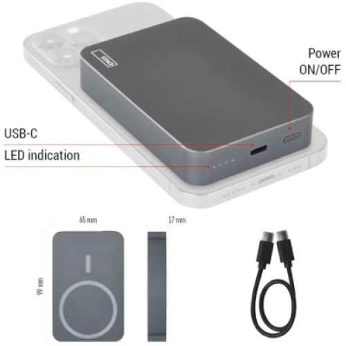 Батарея универсальная EMOS 10000mAh WI1046, 20W, Wireless, grey (B0551GY)