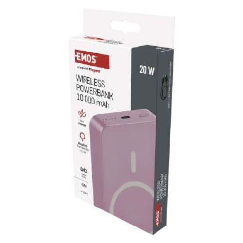 Батарея универсальная EMOS 10000mAh WI1046, 20W, Wireless, salmon (B0551S) Батарея универсальная EMOS 10000mAh WI1046, 20W, Wireless, salmon (B0551S)