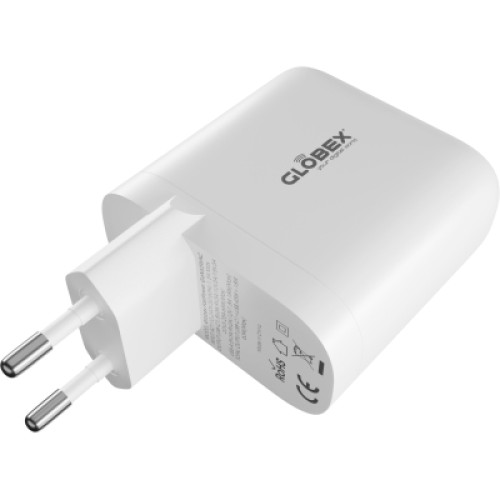 Зарядное устройство Globex GaN 1xUSB + 1xUSB-C 65W FastPower white (GaN65WAC)