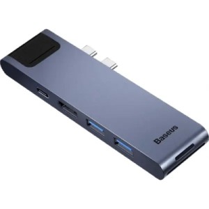 Концентратор Baseus USB-C Thunderbolt 7-in-1 2xUSB 3.0 + 1xUSB-C PD + HDMI 4K60Hz + SD/TF + 1xRJ45 1000Mbps gray (CAHUB-L0G)