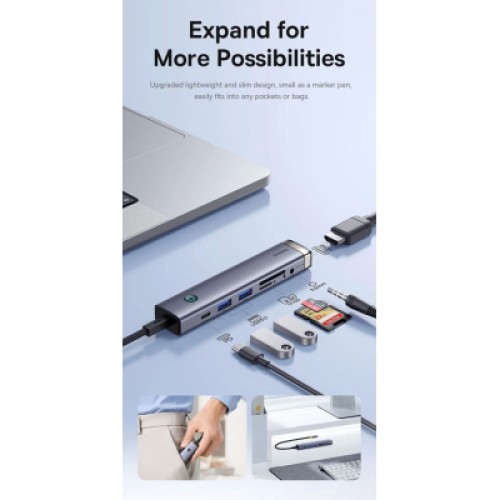 Концентратор Baseus USB-C 7-Port HDMI 4K60Hz + 2xUSB 3.0 + PD + SD/TF 3.0 + 3.5mm gray (B00052803811-02) Концентратор Baseus USB-C 7-Port HDMI 4K60Hz + 2xUSB 3.0 + PD + SD/TF 3.0 + 3.5mm gray (B00052803811-02)