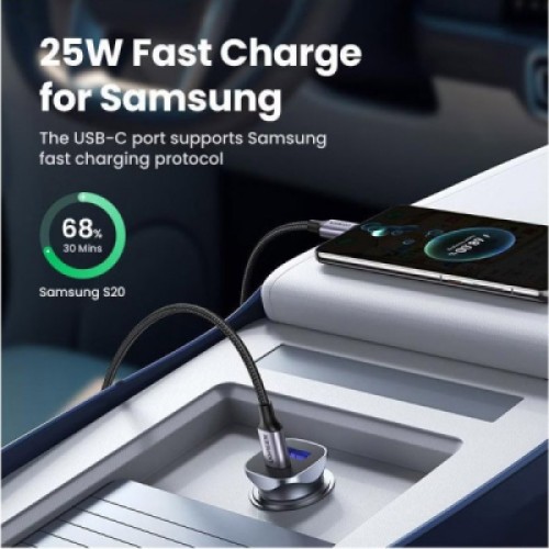 Зарядное устройство Ugreen 1xUSB-C + 1xUSB 30W car adapter CD130 black (40858)