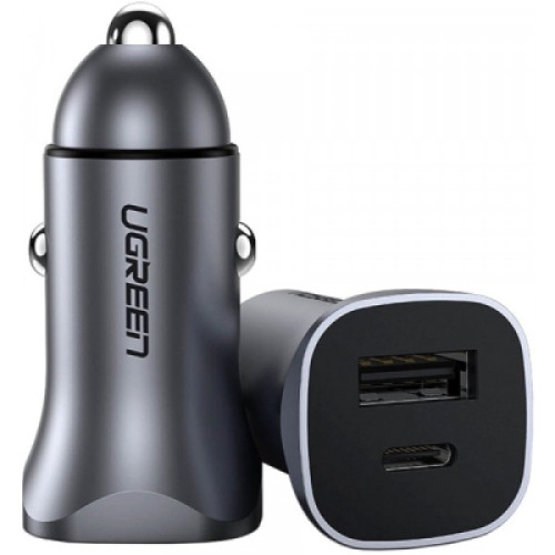 Зарядное устройство Ugreen 1xUSB-C + 1xUSB 30W car adapter CD130 black (40858)