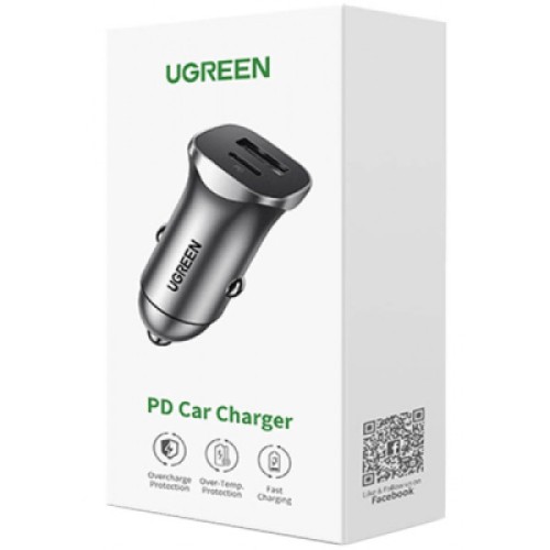 Зарядное устройство Ugreen 1xUSB-C + 1xUSB 30W car adapter CD130 black (40858)