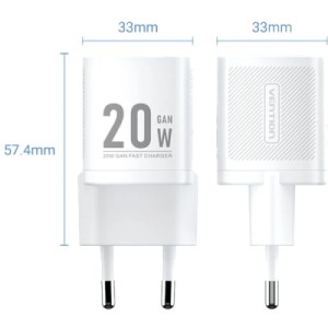 Зарядний пристрій Vention 1xUSB-C PD20W white (FEPW0-EU)