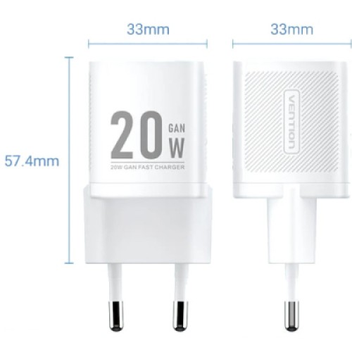 Зарядное устройство Vention 1xUSB-C PD20W white (FEPW0-EU)