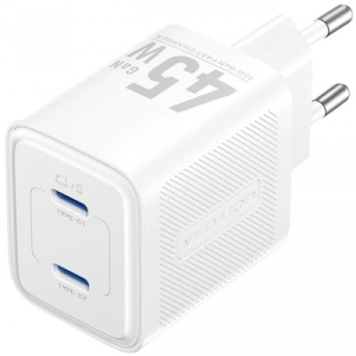 Зарядное устройство Vention 2xUSB-C PD45W GaN white (FEFW0-EU)
