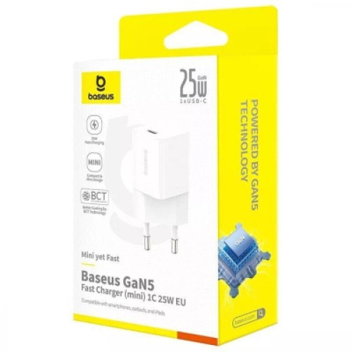 Зарядное устройство Baseus 1xUSB-C 25W GaN5 white (P10110909213-00)