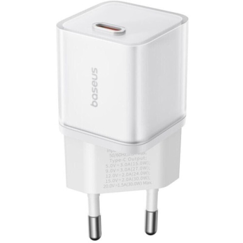 Зарядное устройство Baseus 1xUSB-C 30W GaN5S white (P10162504213-00)