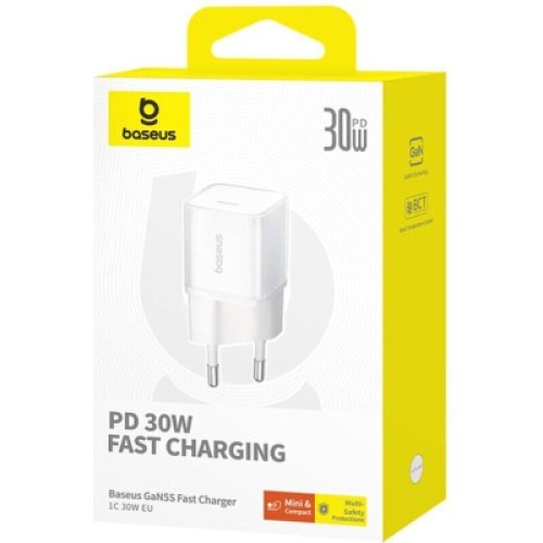 Зарядное устройство Baseus 1xUSB-C 30W GaN5S white (P10162504213-00)