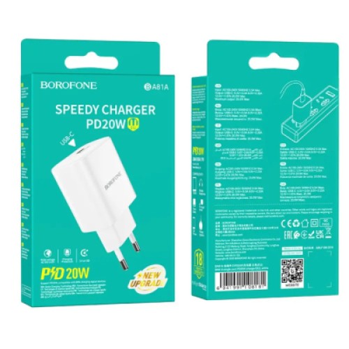 Зарядное устройство BOROFONE 1xUSB-C PD20W BA81A white (6941991108181)