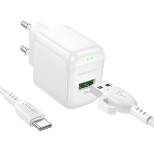 Зарядний пристрій BOROFONE 1xUSB QC3.0 18W + cable UAB-A to USB-C BAS42A white (6941991113802)