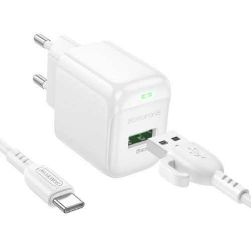 Зарядное устройство BOROFONE 1xUSB QC3.0 18W + cable UAB-A to USB-C BAS42A white (6941991113802)