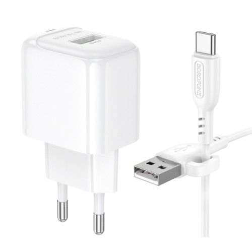 Зарядное устройство BOROFONE 1xUSB QC3.0 18W + cable UAB-A to USB-C BAS42A white (6941991113802)