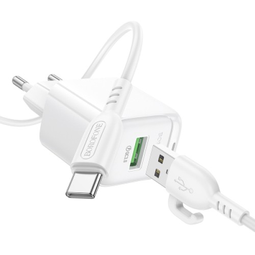 Зарядное устройство BOROFONE 1xUSB QC3.0 18W + cable UAB-A to USB-C BAS42A white (6941991113802)