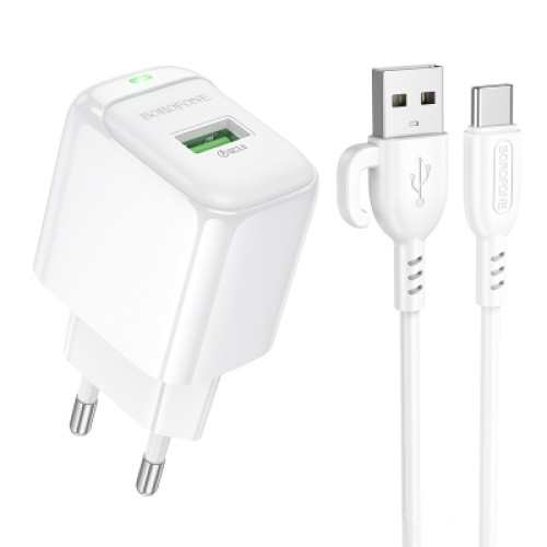 Зарядное устройство BOROFONE 1xUSB QC3.0 18W + cable UAB-A to USB-C BAS42A white (6941991113802)