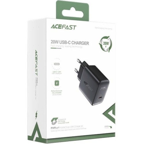 Зарядное устройство Acefast 1xUSB-C PD20W A1 black (6974316280033)