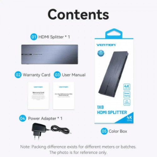 Сплиттер Vention HDMI 1.4 UHD 4K 30Hz 3D, HDCP 1x8 ports (AKQB0-EU)