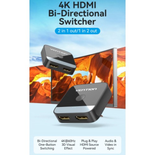 Сплиттер Vention HDMI 2.0 UHD 4K 60Hz 3D, HDCP,1080P перемикач двонаправлений (AKOB0)