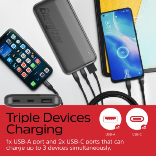 Батарея универсальная Energizer 10000mAh 15W, USB-А, 2*USB-C, Black (UE10050CC) Батарея универсальная Energizer 10000mAh 15W, USB-А, 2*USB-C, Black (UE10050CC)