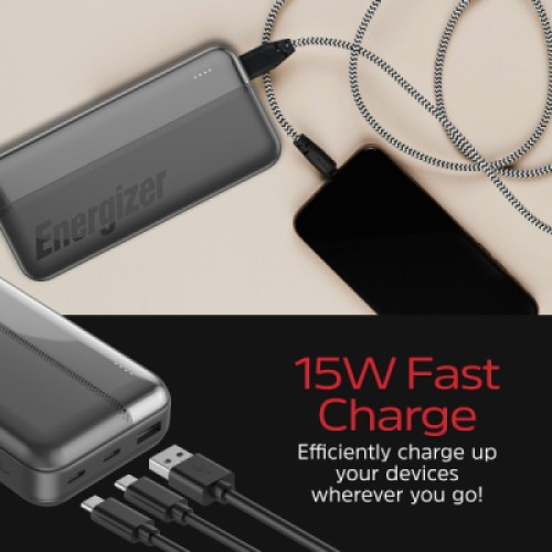 Батарея универсальная Energizer 20000mAh 15W, USB-А, 2*USB-C, Black (UE20050CC)