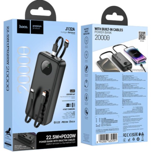 Батарея универсальная HOCO 20000mAh, PD/20W, 22.5W, Black (J132A / 42067 / Black)