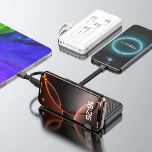 Батарея универсальная Dudao 10000mAh K11 10W, USB-A, USB-C, microUSB, with USB-A/USB-C/Lightning/MicroUSB cables White (6977196681860)