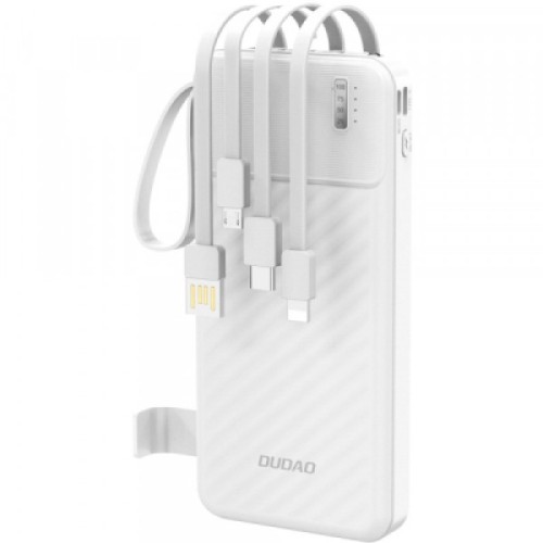 Батарея универсальная Dudao 10000mAh K11 10W, USB-A, USB-C, microUSB, with USB-A/USB-C/Lightning/MicroUSB cables White (6977196681860)