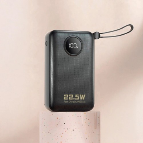 Батарея универсальная Dudao 20000mAh K14+ 22.5W, PD, QC, USB-A, USB-C(In/Out), with built-in USB-C/Lightning cables, Black (6977196680016)