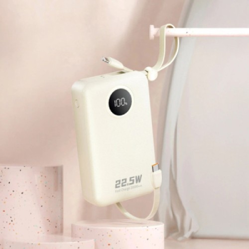 Батарея универсальная Dudao 20000mAh K14+ 22.5W, PD, QC, USB-A, USB-C(In/Out), with built-in USB-C/Lightning cables, White (6977196680023)