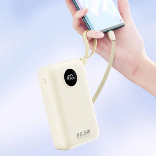 Батарея универсальная Dudao 20000mAh K14+ 22.5W, PD, QC, USB-A, USB-C(In/Out), with built-in USB-C/Lightning cables, White (6977196680023)