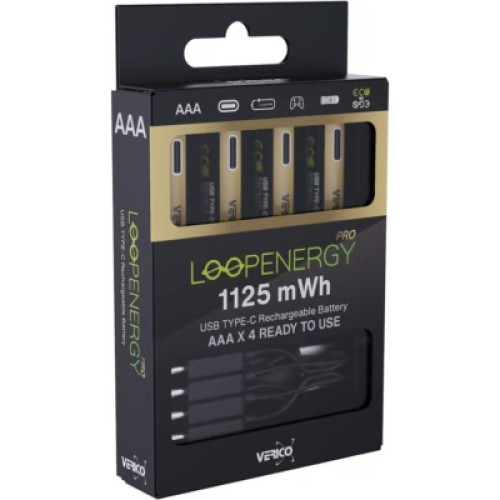 Аккумулятор Verico AAA USB Type-C 750mAh/1125mWh-1.5V Li-ion 4шт./уп. (Loop Energy PRO) (1UDBT-A7WEAC-NN) Аккумулятор Verico AAA USB Type-C 750mAh/1125mWh-1.5V Li-ion 4шт./уп. (Loop Energy PRO) (1UDBT-A7WEAC-NN)