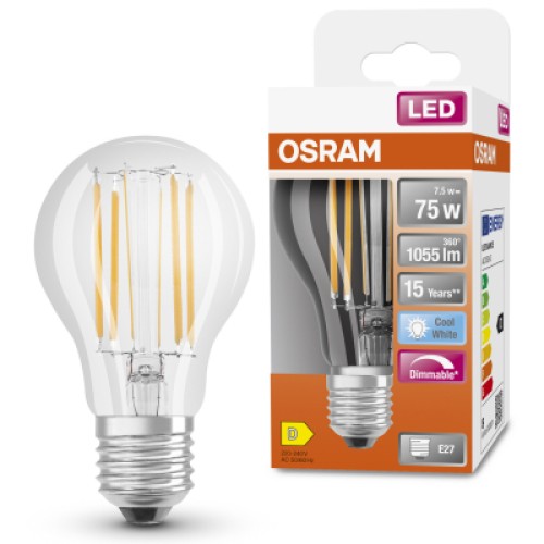 Лампочка Osram LED CLA75 DIM 7,5W/840 230V FIL E27 (4058075434967) Лампочка Osram LED CLA75 DIM 7,5W/840 230V FIL E27 (4058075434967)