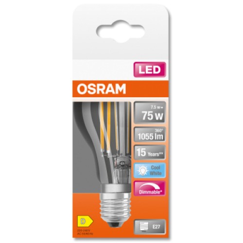 Лампочка Osram LED CLA75 DIM 7,5W/840 230V FIL E27 (4058075434967) Лампочка Osram LED CLA75 DIM 7,5W/840 230V FIL E27 (4058075434967)