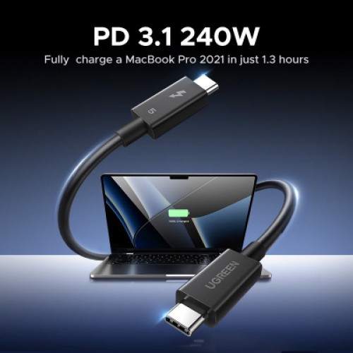 Дата кабель USB-C to USB-C 1.0m Thunderbolt 5 240W 5A 120Gbps 16/8/4K L703 black Ugreen (45996) Дата кабель USB-C to USB-C 1.0m Thunderbolt 5 240W 5A 120Gbps 16/8/4K L703 black Ugreen (45996)