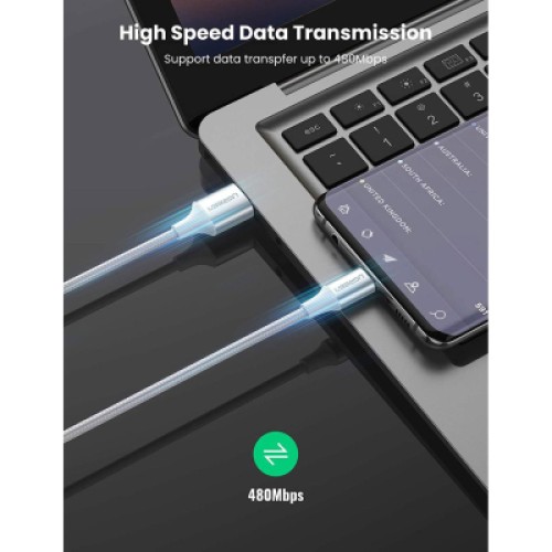 Дата кабель USB 2.0 AM to USB-C 0.25m 3A braided US288 white Ugreen (60129)