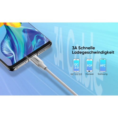 Дата кабель USB 2.0 AM to USB-C 0.25m 3A braided US288 white Ugreen (60129)