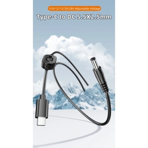 Кабель питания USB-C to DC 5.5x2.5mm 1.0m 5V/9V/12V/15V/20V/28V 140W black XoKo (XK-K695)