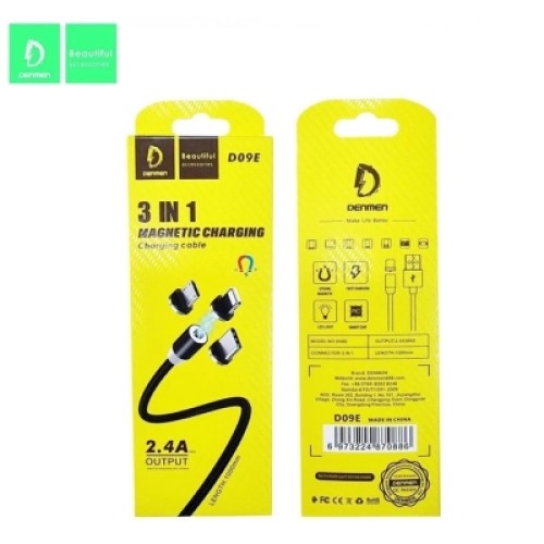 Дата кабель USB 2.0 AM to Lightning + Micro 5P + Type-C magnetic black Denmen (DN-D09E-BK)