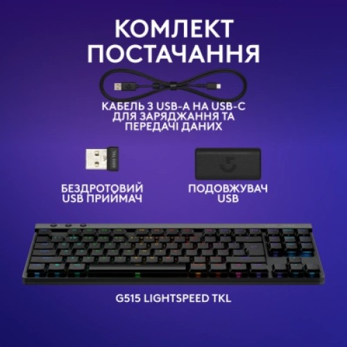 Клавиатура Logitech G515 TKL Lightspeed GL Tactile RGB Wireless/Bluetooth/USB UA Black (920-014075)