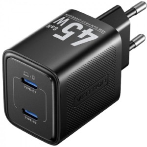 Зарядное устройство Vention 2xUSB-C PD45W GaN black (FEFB0-EU)