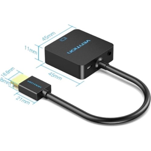 Переходник HDMI M to VGA F 1080P 60Hz 3,5mm Audio Micro USB (F) powered Vention (ACRBB)