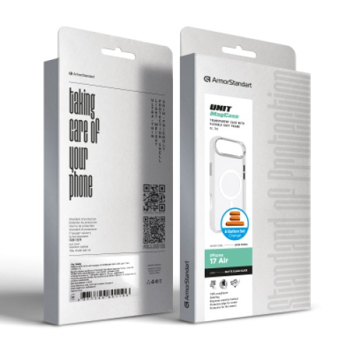 Чехол для мобильного телефона Armorstandart Unit MagCase Apple iPhone 17 Air Clear Silver + Orange Button Set (ARM90583)